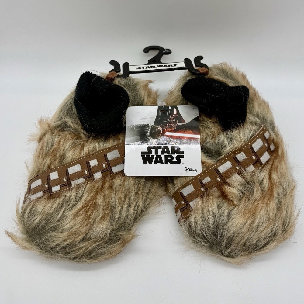 Disney Star Wars Slippers Chewbacca Faux Fur KIDS‎ Size Large 9-10 STF6514ASW